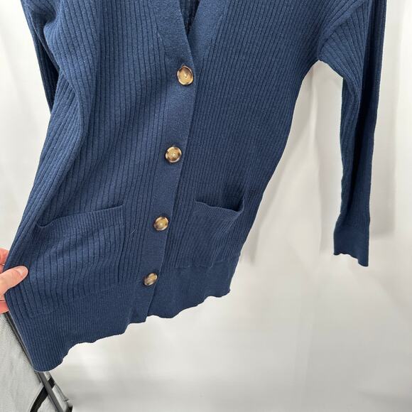LOFT NWT Ribbed Relaxed V-Neck Pocket Navy Blue Open Cardigan // XS - Picture 5 of 8